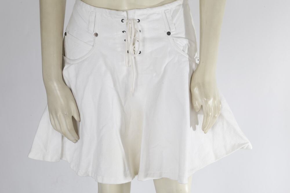 Vintage Contempo Casuals 90s White Lace-Up Front Drop-Waist Flare Mini Skirt S